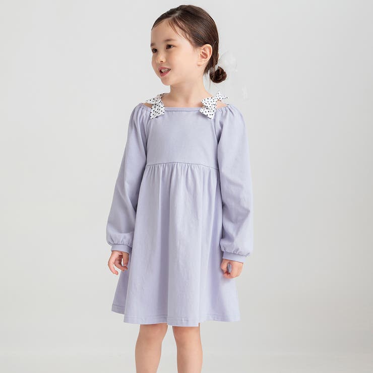 ラベンダー | 肩リボンカットソーワンピース | ブランシェス