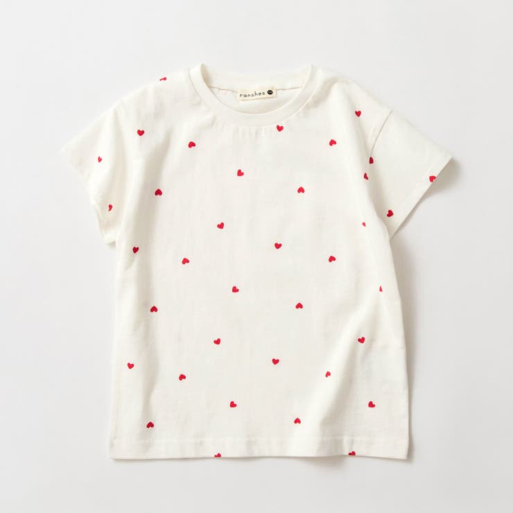 オフホワイト | 総柄半袖Tシャツ ハート刺繍 ボーダー | ブランシェス