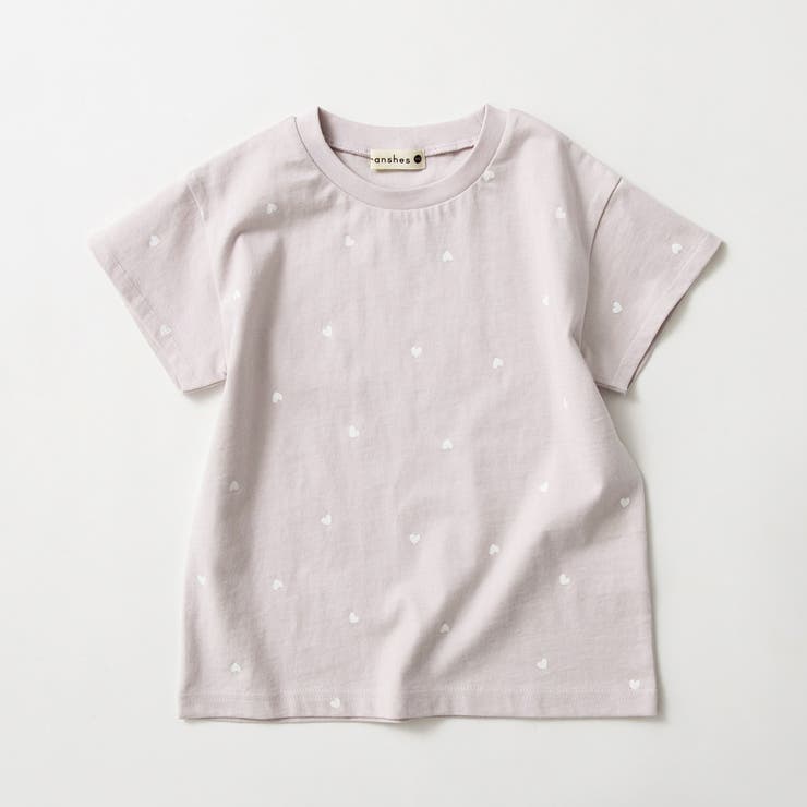 ラベンダー | 総柄半袖Tシャツ ハート刺繍 ボーダー | ブランシェス