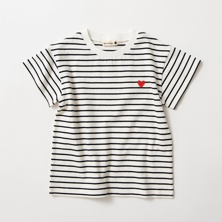 ブラック | 総柄半袖Tシャツ ハート刺繍 ボーダー | ブランシェス