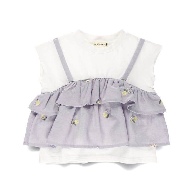 ラベンダー | 【おそろい】レモン＆フラワー総柄刺しゅうドッキングTシャツ | ブランシェス