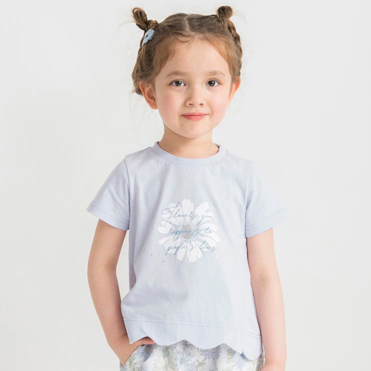 サックス | 【プチプラ】裾スカラップ半袖Tシャツ/綿100% | ブランシェス