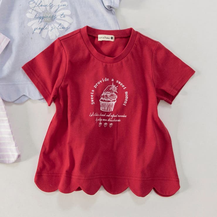 レッド | 【プチプラ】裾スカラップ半袖Tシャツ/綿100% | ブランシェス