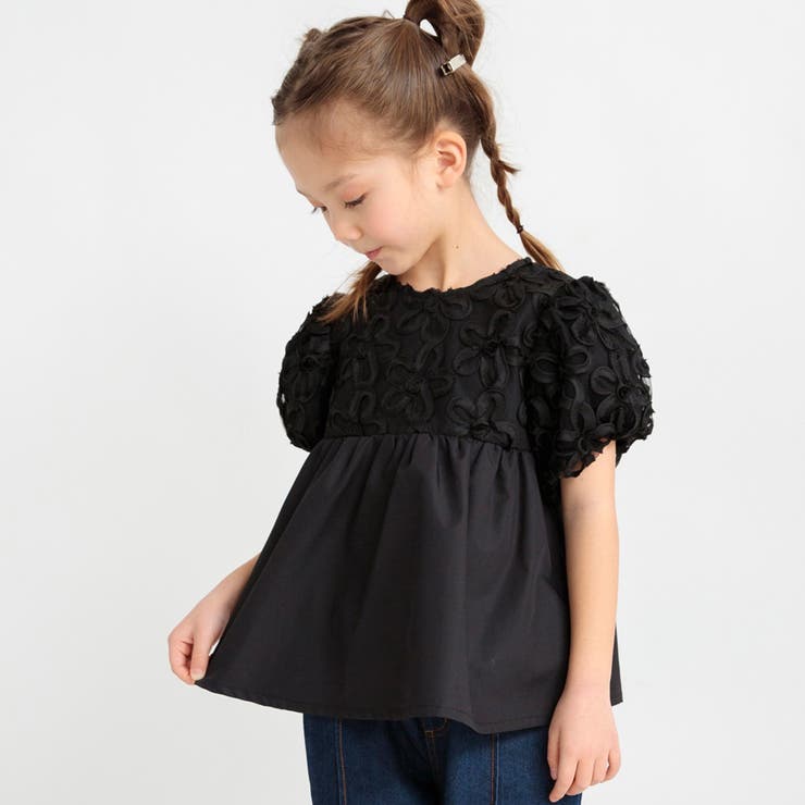 ブラック | 【プチレディ】フラワーチュールブラウス | ブランシェス