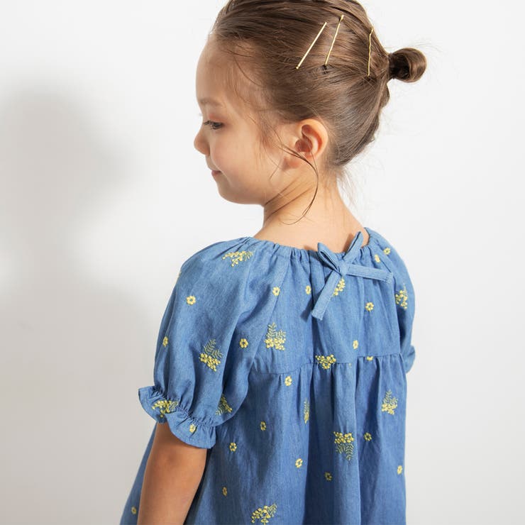 ブルー | 【おそろい】ミモザ刺繍チュニック | ブランシェス