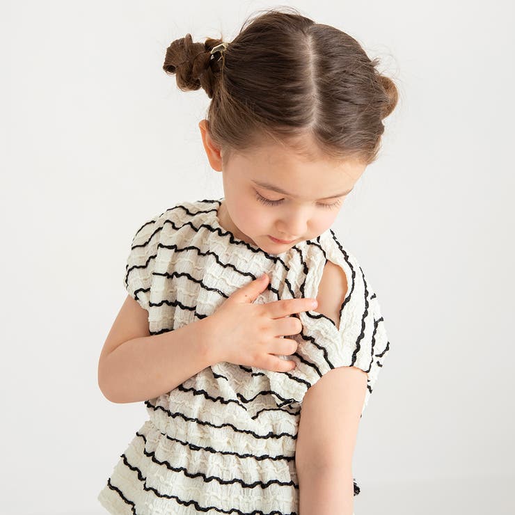 ボーダー | 【セットアップ可】ジャガード半袖トップス 春 夏 | ブランシェス