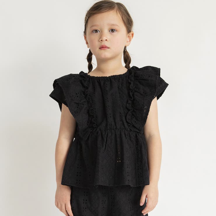 ブラック | スカラップ刺繍ブラウス レース セットアップ可 | ブランシェス