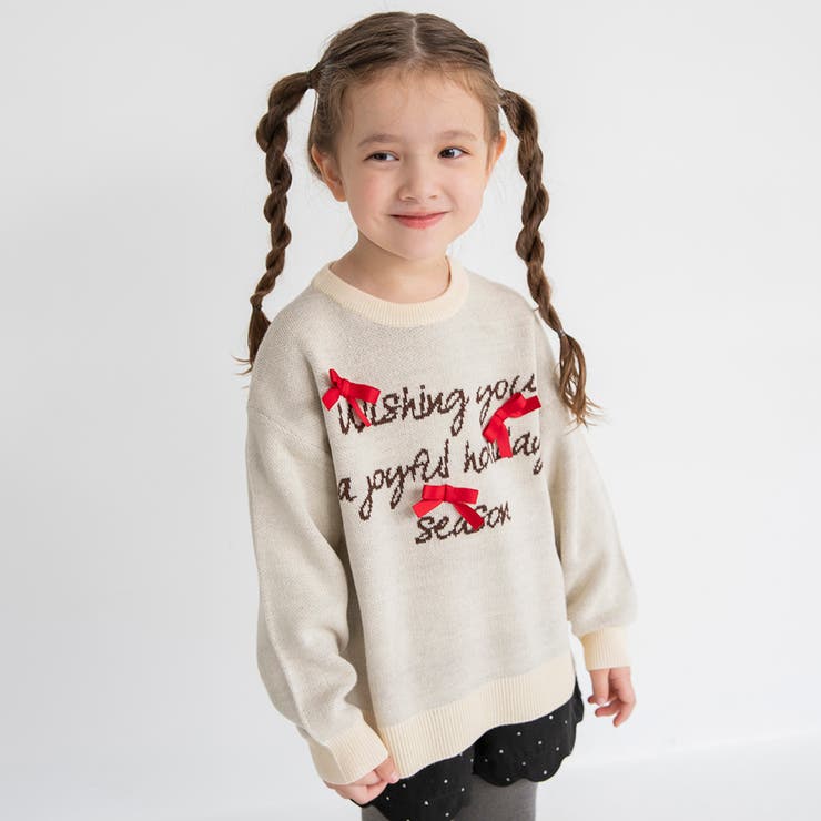 アイボリー | リボン モチーフロゴ ニット | ブランシェス