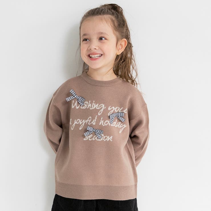 ブラウン | リボン モチーフロゴ ニット | ブランシェス