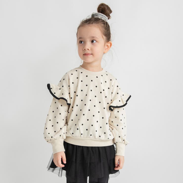 アイボリー | 肩フリル トレーナー/150cm/女の子/ドット柄 | ブランシェス