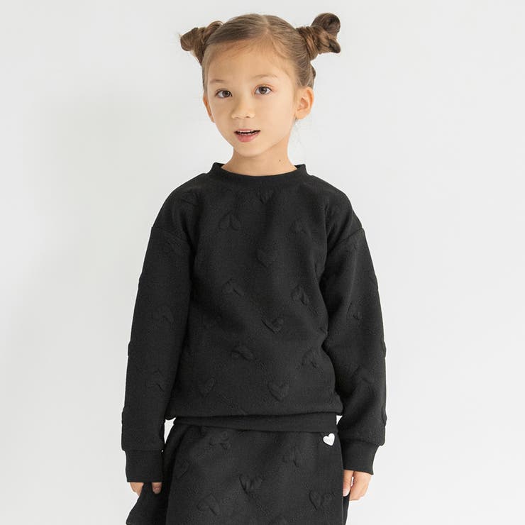 ブラック | ハート総柄膨れジャガード トレーナー セットアップ可 | ブランシェス