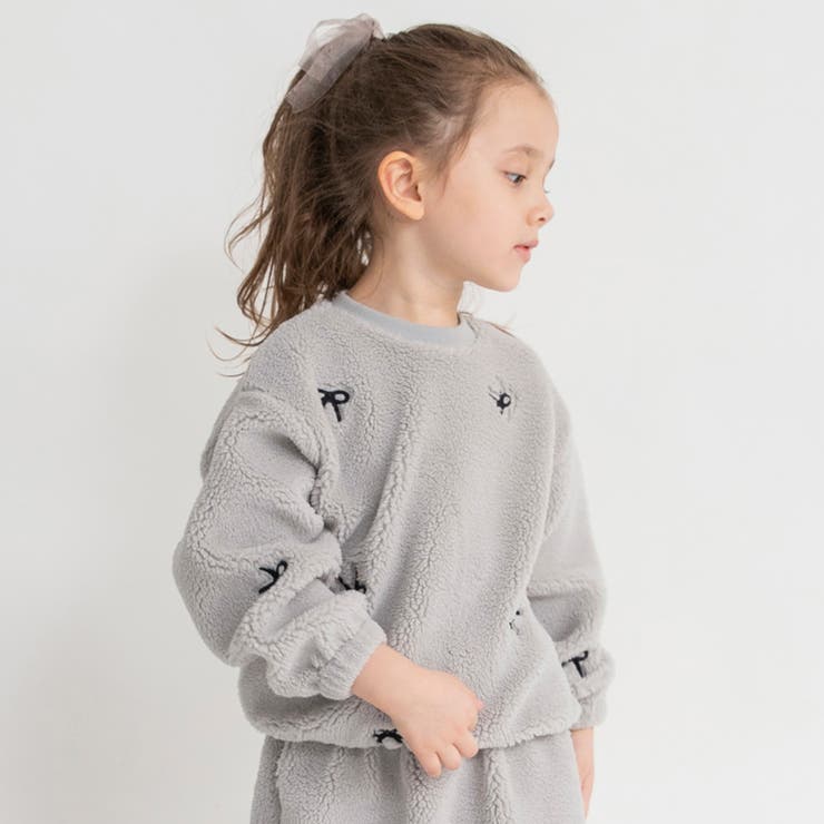 グレー | リボン総柄刺しゅうボア トレーナー 150cm | ブランシェス