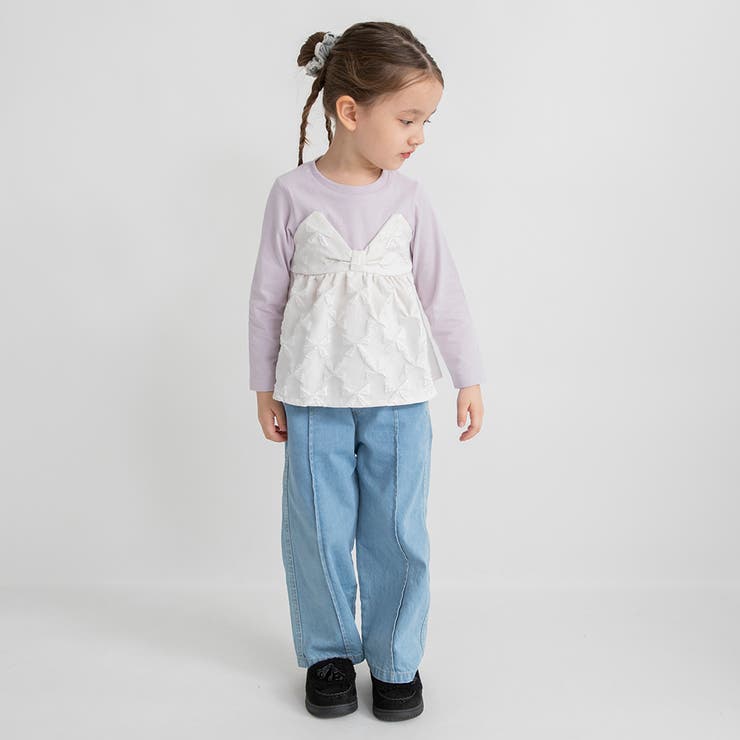 【おそろい】リボン柄ドッキング長袖Tシャツ 女の子 150cm | ブランシェス | 詳細画像3 