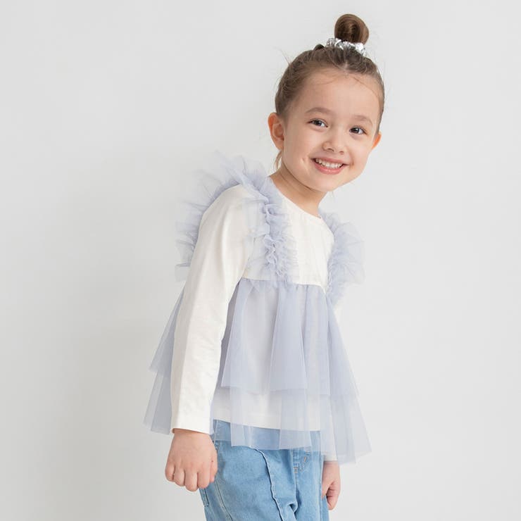 サックス | チュール レイヤード風長袖Tシャツ ドッキング | ブランシェス