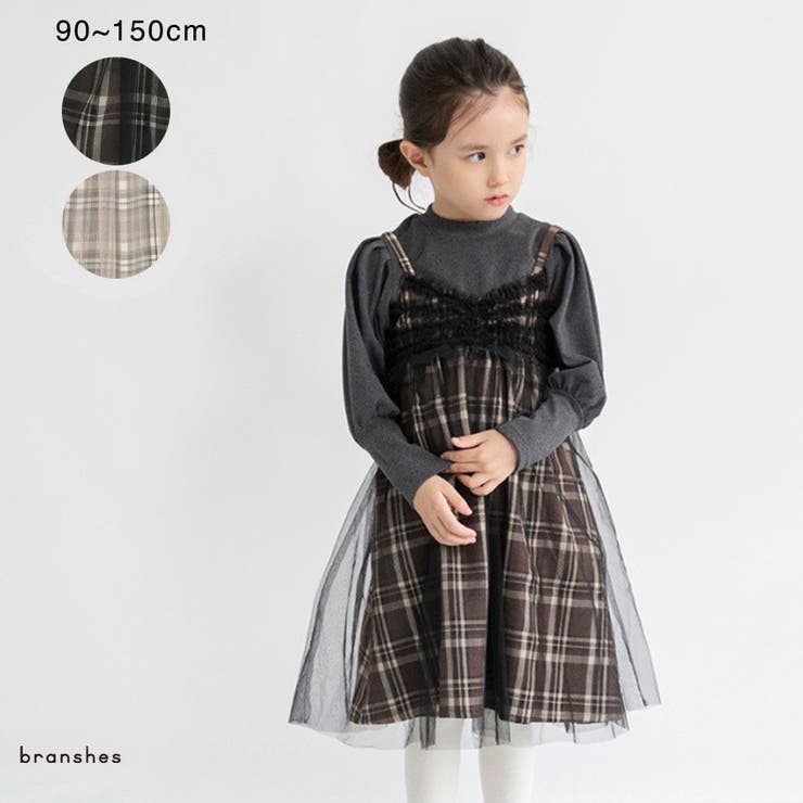 【プチレディ】チュール付きチェック柄ジャンパースカート ワンピース 女の子 | ブランシェス | 詳細画像1 