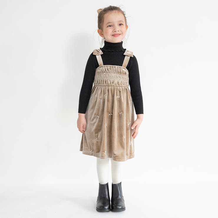 花柄刺しゅうベロア ジャンパースカート キッズ | ブランシェス | 詳細画像1 