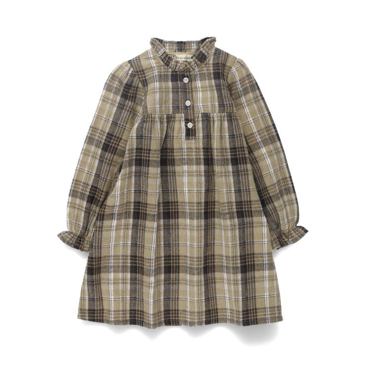 ブラウン | チェック柄胸切替ワンピース/150cm/女の子/起毛 | ブランシェス