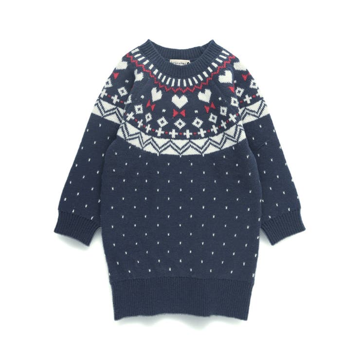 【マシンウォッシャブル】ノルディック風ハート柄ニットワンピース | ブランシェス | 詳細画像14 