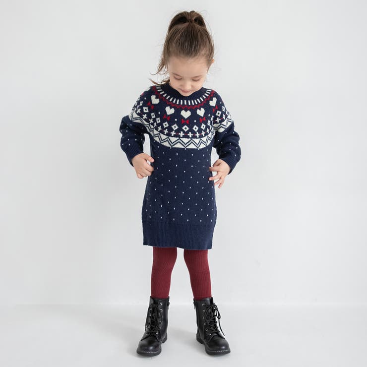 【マシンウォッシャブル】ノルディック風ハート柄ニットワンピース | ブランシェス | 詳細画像16 