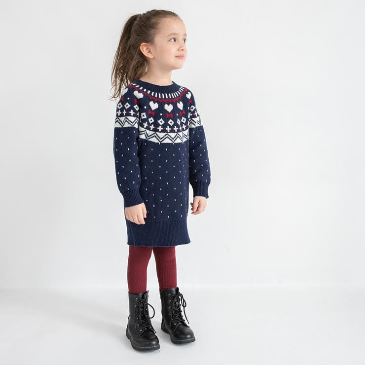【マシンウォッシャブル】ノルディック風ハート柄ニットワンピース | ブランシェス | 詳細画像17 