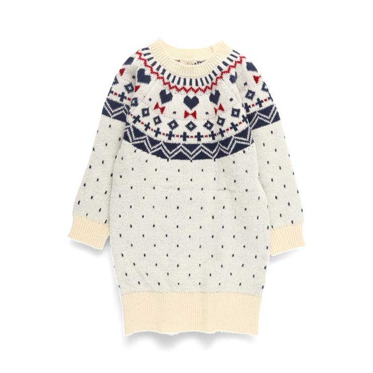 【マシンウォッシャブル】ノルディック風ハート柄ニットワンピース | ブランシェス | 詳細画像2 