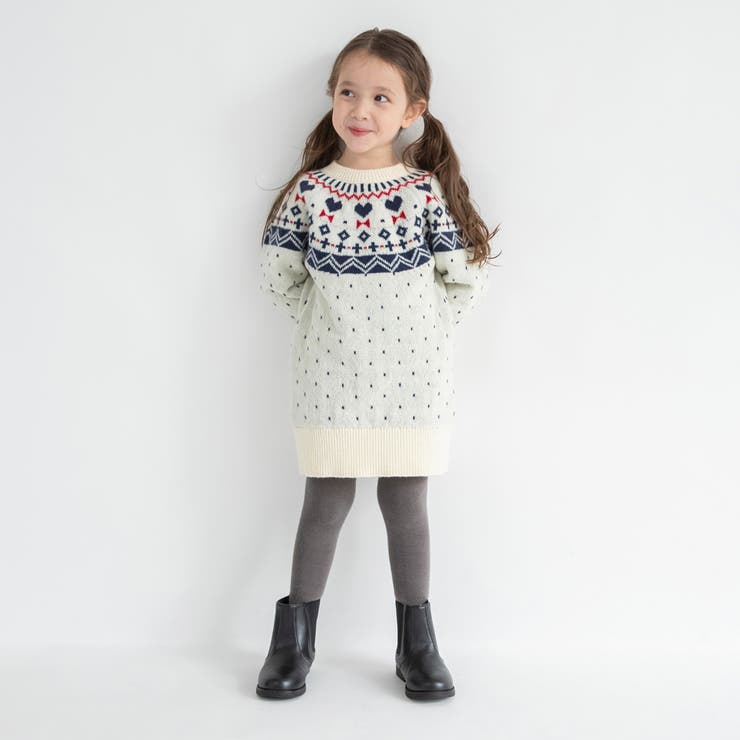 【マシンウォッシャブル】ノルディック風ハート柄ニットワンピース | ブランシェス | 詳細画像3 