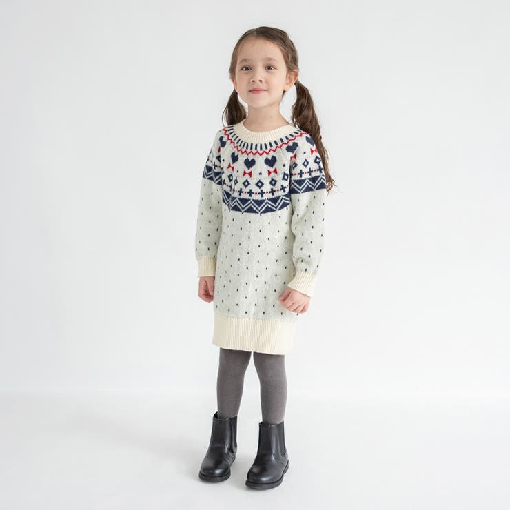 【マシンウォッシャブル】ノルディック風ハート柄ニットワンピース | ブランシェス | 詳細画像4 