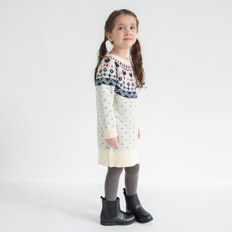 【マシンウォッシャブル】ノルディック風ハート柄ニットワンピース | ブランシェス | 詳細画像5 