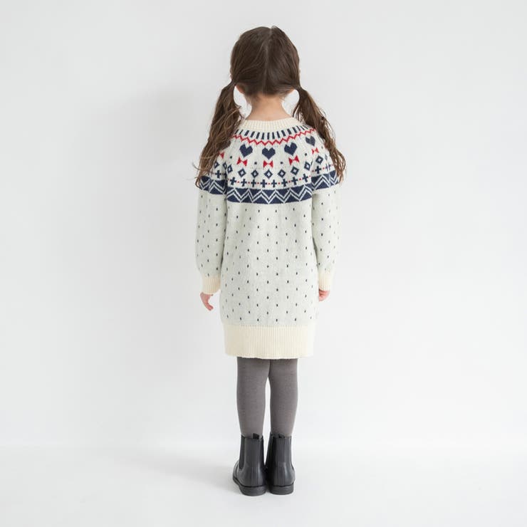 【マシンウォッシャブル】ノルディック風ハート柄ニットワンピース | ブランシェス | 詳細画像6 