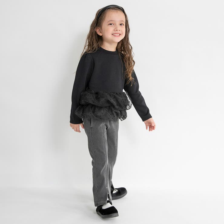 スリット入りフレア裏起毛パンツ デニム ロングパンツ | ブランシェス | 詳細画像24 