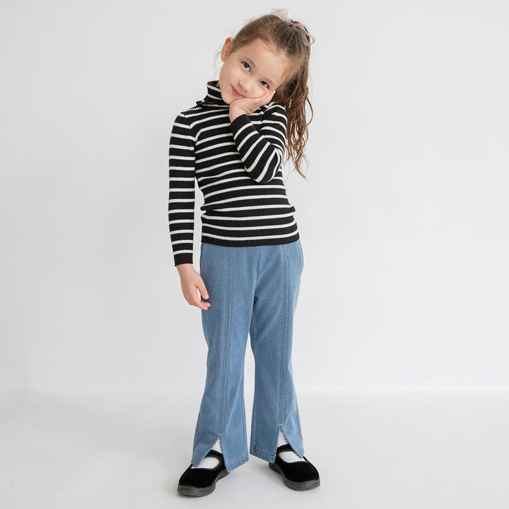 スリット入りフレア裏起毛パンツ デニム ロングパンツ | ブランシェス | 詳細画像3 