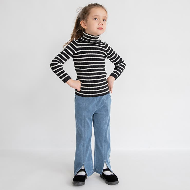 スリット入りフレア裏起毛パンツ デニム ロングパンツ | ブランシェス | 詳細画像4 