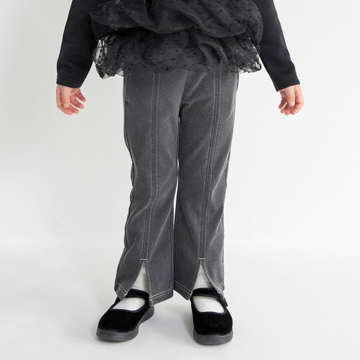 グレー | スリット入りフレア裏起毛パンツ デニム ロングパンツ | ブランシェス
