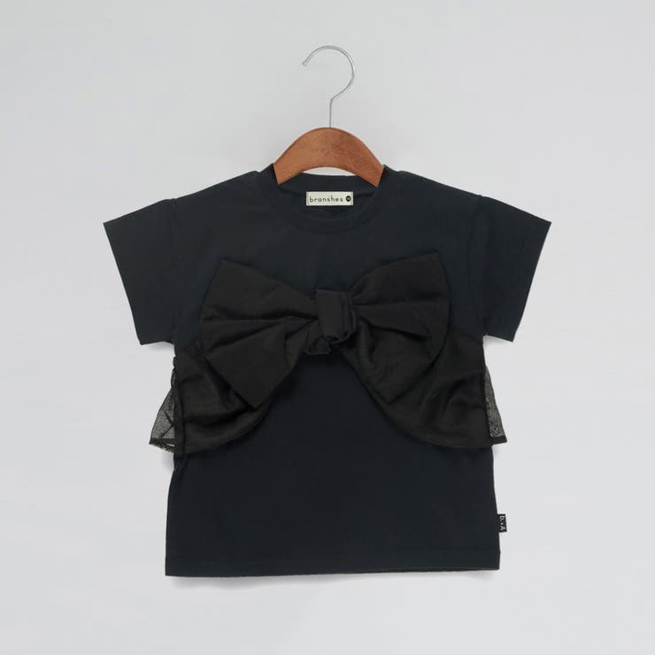 ブラック | 【b +A】金子綾 リボンドッキング半袖Tシャツ | ブランシェス