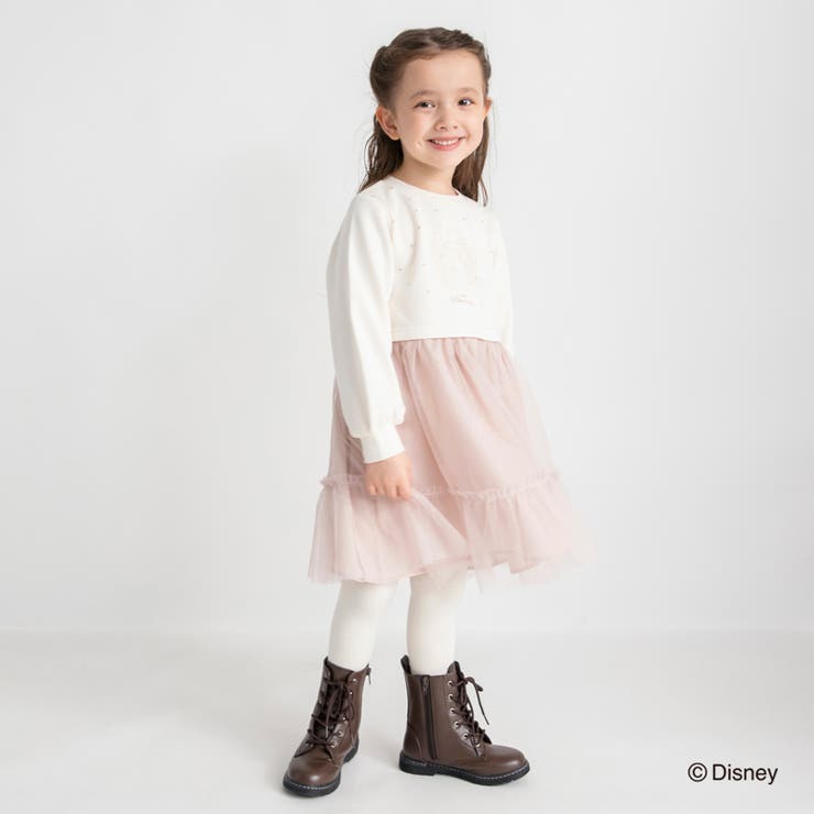 ピンク | 裏起毛チュール ドッキング ワンピース | ブランシェス