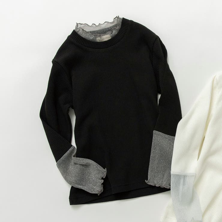 ブラック | ラメ チュール切替長袖Tシャツ キッズ | ブランシェス