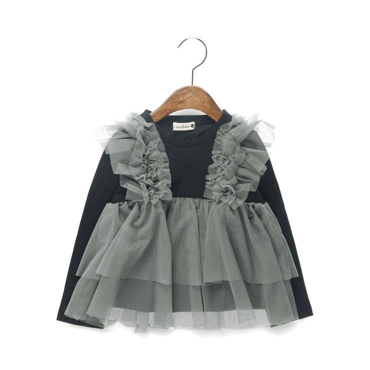 グレー | チュールレイヤード風長袖Tシャツ | ブランシェス