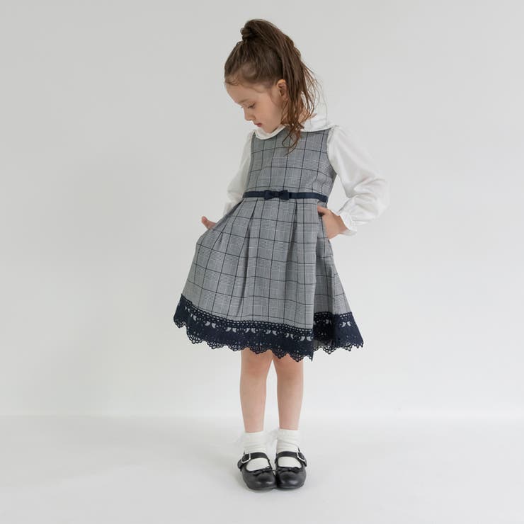 グレー | グレンチェック裾レース ワンピース 入園 | ブランシェス
