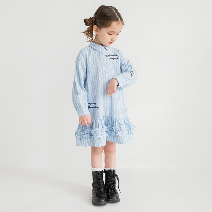 【おそろい】ストライプ柄ロゴ刺しゅうワンピース キッズ 女の子 | ブランシェス | 詳細画像4 