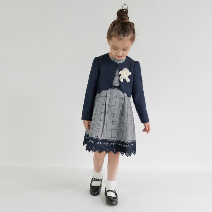 グレー | ジャケット＋グレンチェックジャカード ワンピース＋コサージュ 入園 | ブランシェス
