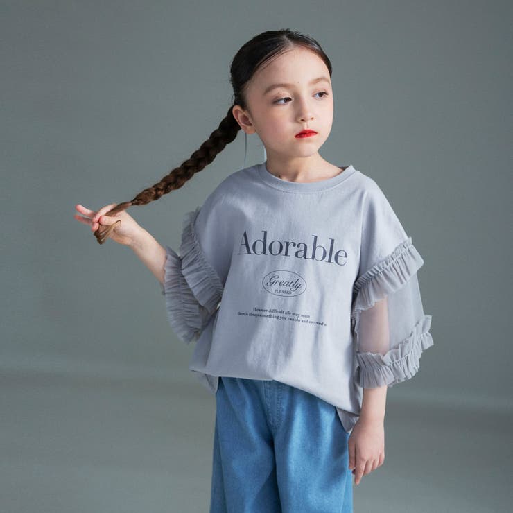 グレー | 【WEB限定】チュール切り替え半袖Tシャツ | ブランシェス