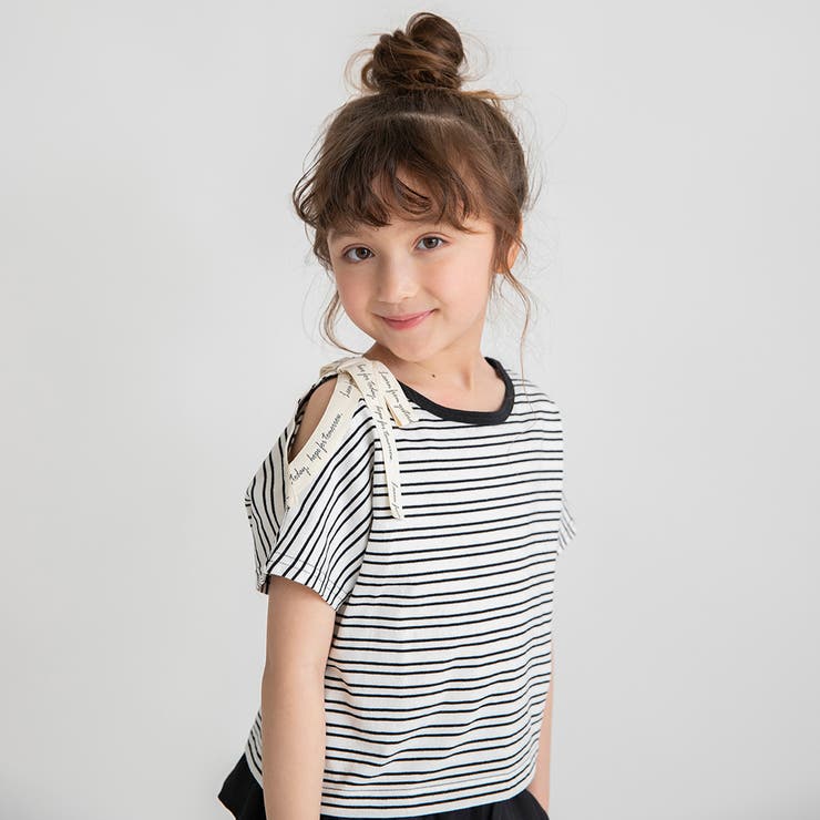 ボーダー | ロゴテープリボン肩あきTシャツ | ブランシェス
