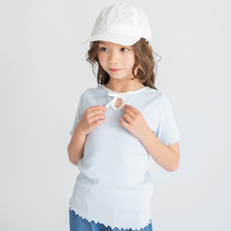 サックス | 【吸水速乾】リボン付きテレコ半袖Tシャツ | ブランシェス