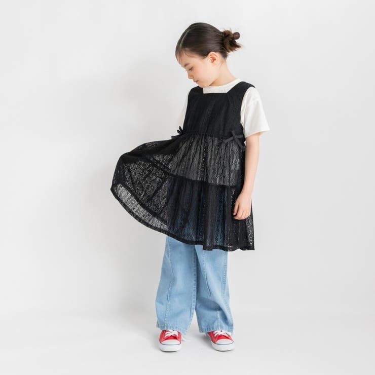 ブラック | レースロングジレ＆Tシャツセット | ブランシェス