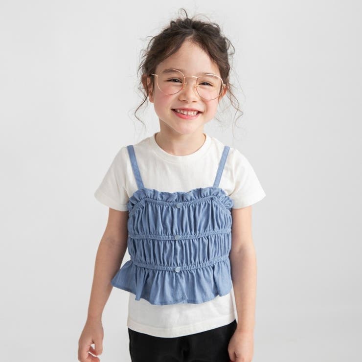 サックス | 前開き風キャミソール＆Tシャツセット | ブランシェス