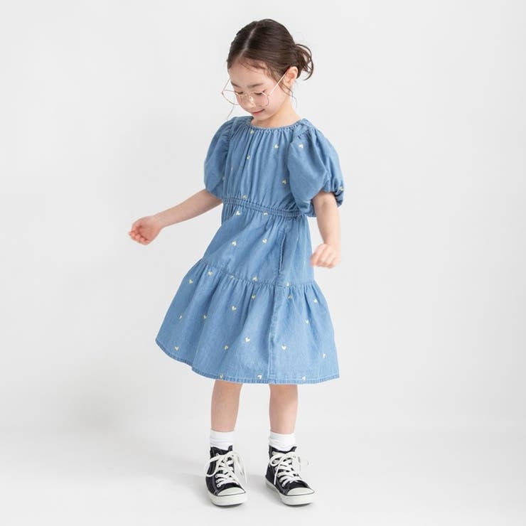 【おそろい】ハート刺しゅうデニムワンピース | ブランシェス | 詳細画像4 