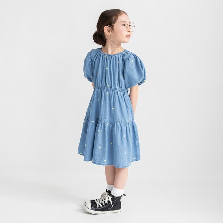 サックス | 【おそろい】ハート刺しゅうデニムワンピース | ブランシェス