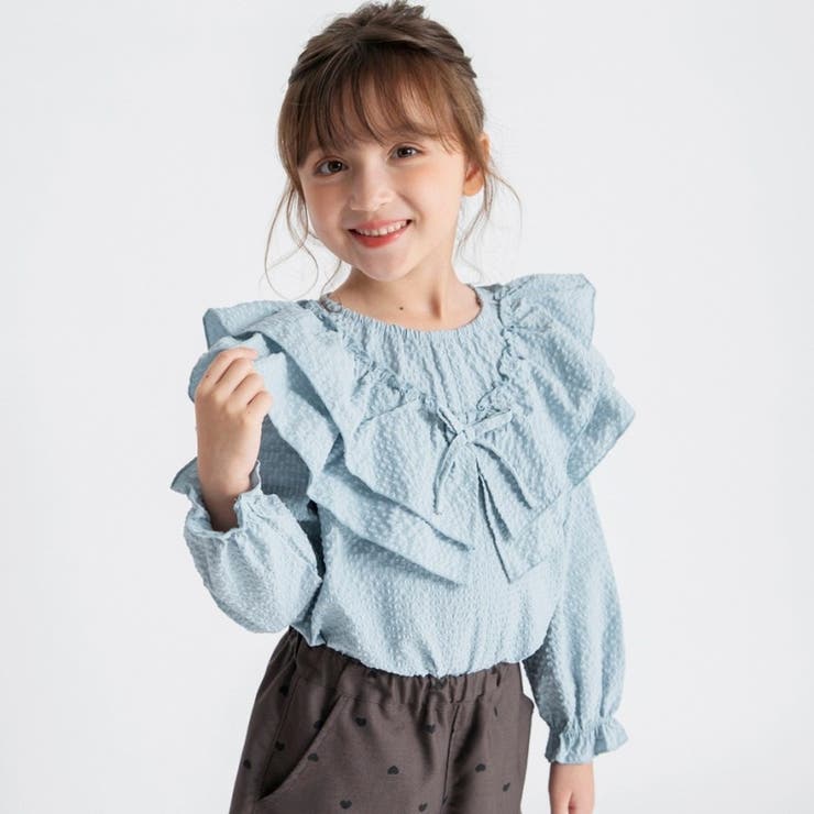 サックス | チェック柄フリルブラウス 150cm 女の子 | ブランシェス