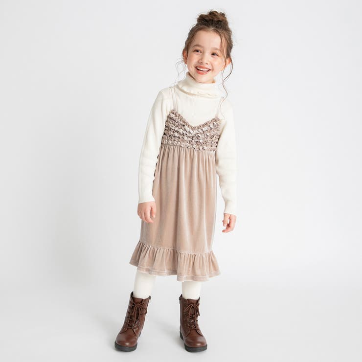 ベージュ | ベロア キャミワンピース 150cm 女の子 秋物 冬物 | ブランシェス