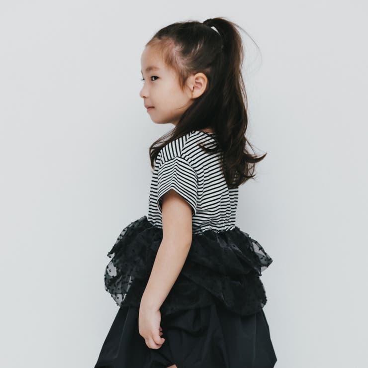 81:ボーダー_黒フリル | 【b.+A】金子綾/ドットフリル付きチュニック | ブランシェス